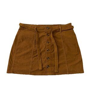 American Eagle Skirt Corduroy Womens 16 Brown High Rise A-Line Mini Belted Boho